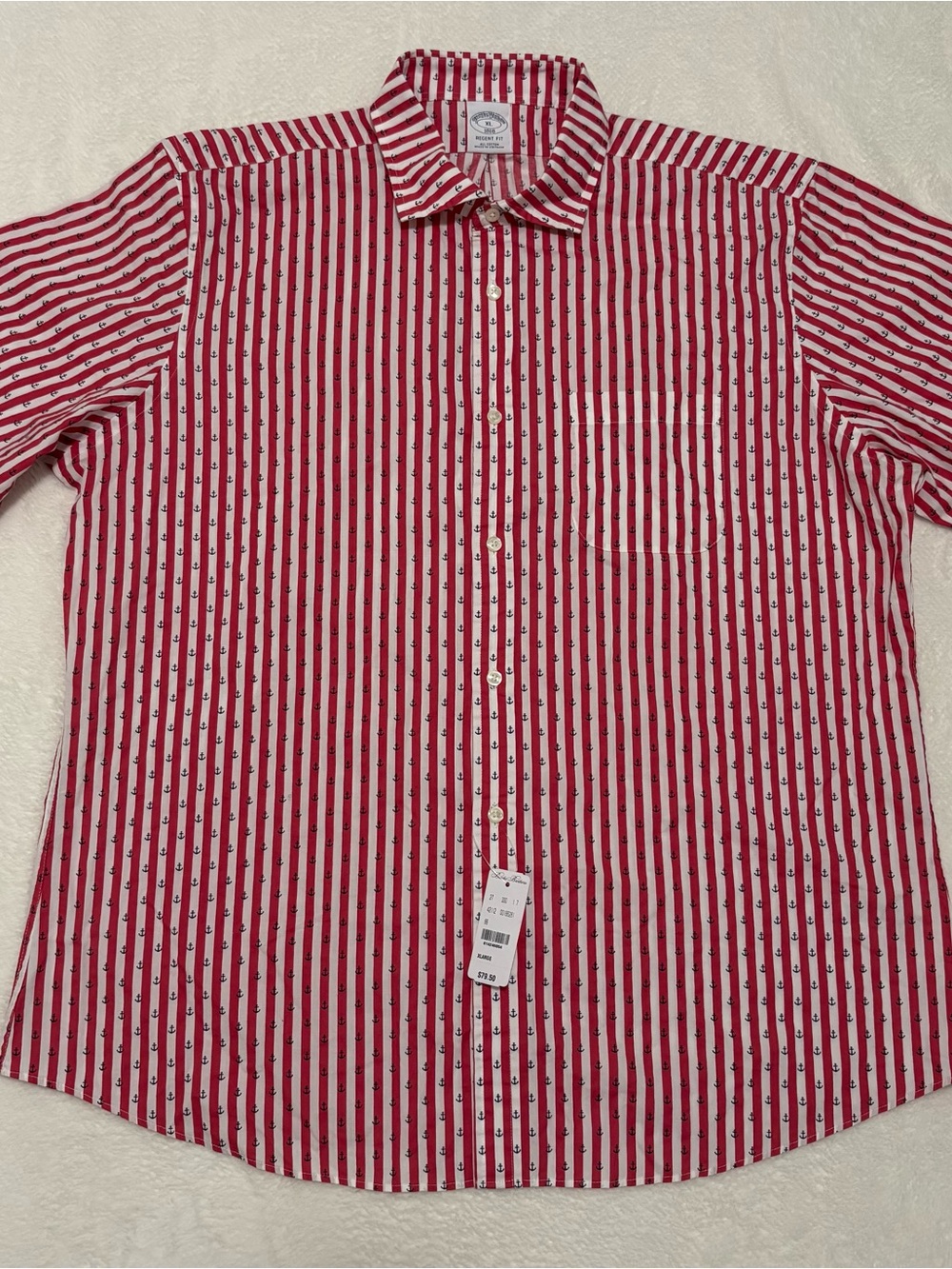Brooks Brothers Red and White Vertical Stripe Dress Shirt